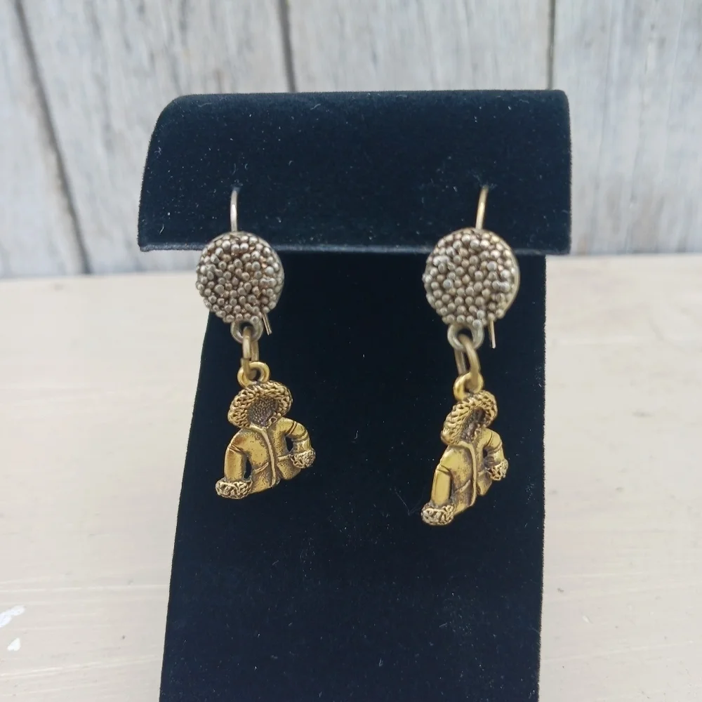 Parka Jacket Drop‎ Earrings Womens Gold Tone Whimsical Winter Coat Charms